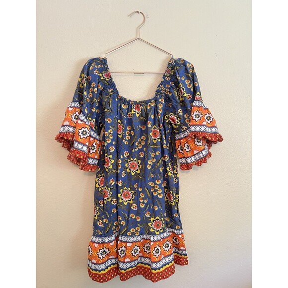 Joie Chloris Dress Size S Baja Blue Bell Sleeve Multicolor Printed Floral - Picture 4 of 6